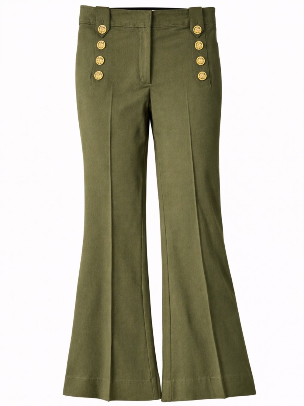 Derek Lam 10 Crosby Olive Flare Pants Gold Button Military Trouser 6
